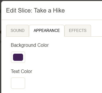 Slice editor with text and color picker.