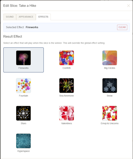 Slice settings panel with a jackpot fireworks override.