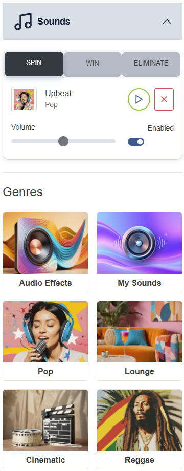 Sound library with preview controls.