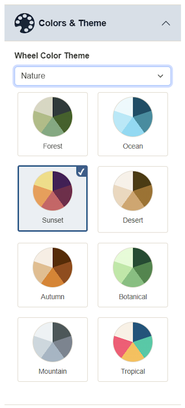 Theme grid showing palette previews.