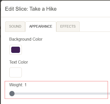 Weights slider adjusting slice probability.